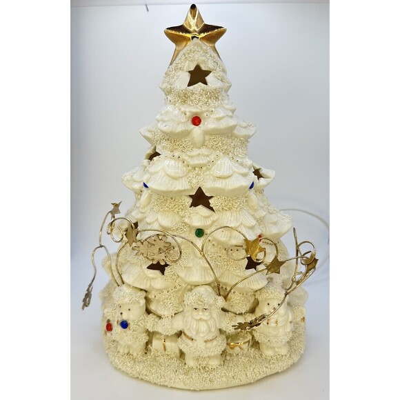 Other - Lighted Ceramic Christmas Tree Vintage JCPenney - White Gold Accents Snowmen
